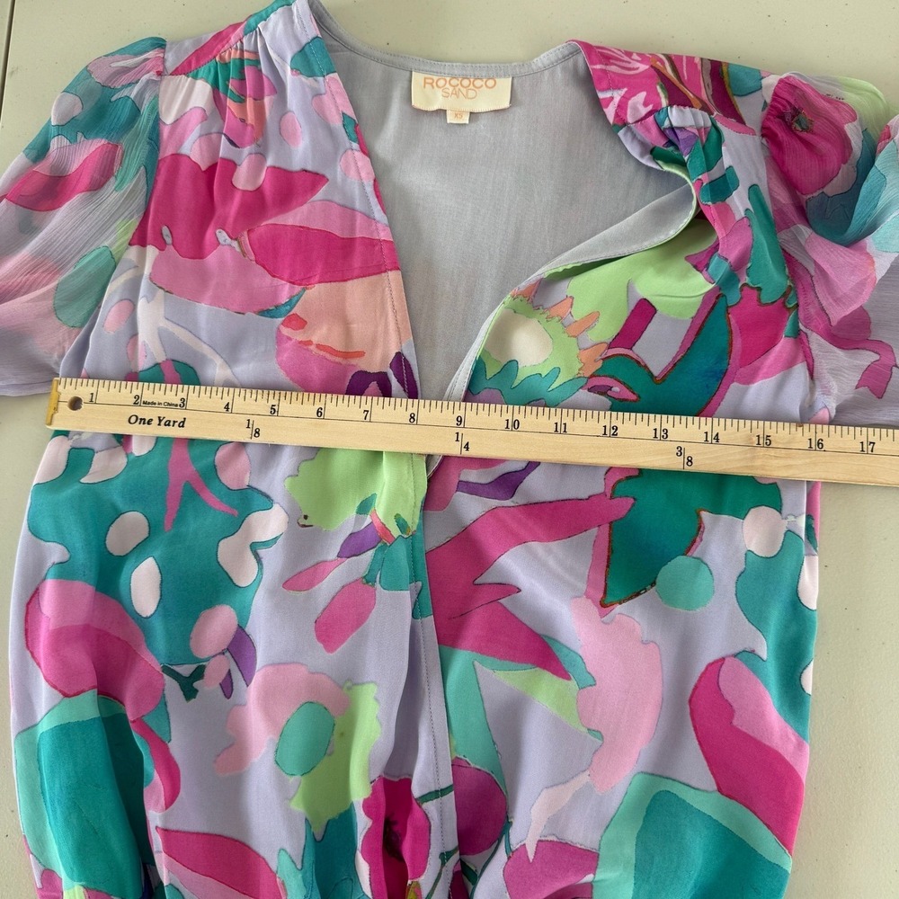 Rococo Sand Bodysuit XS Sheer Floral Deep V Boho Festival Resortwear Colorful - Picture 14 of 16